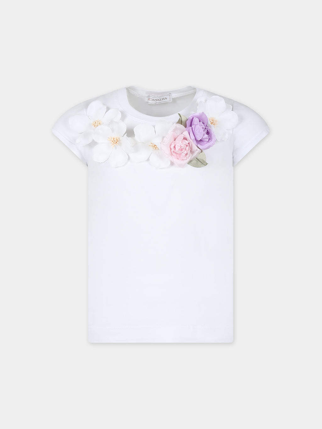 T-shirt court blanc pour fille avec fleurs